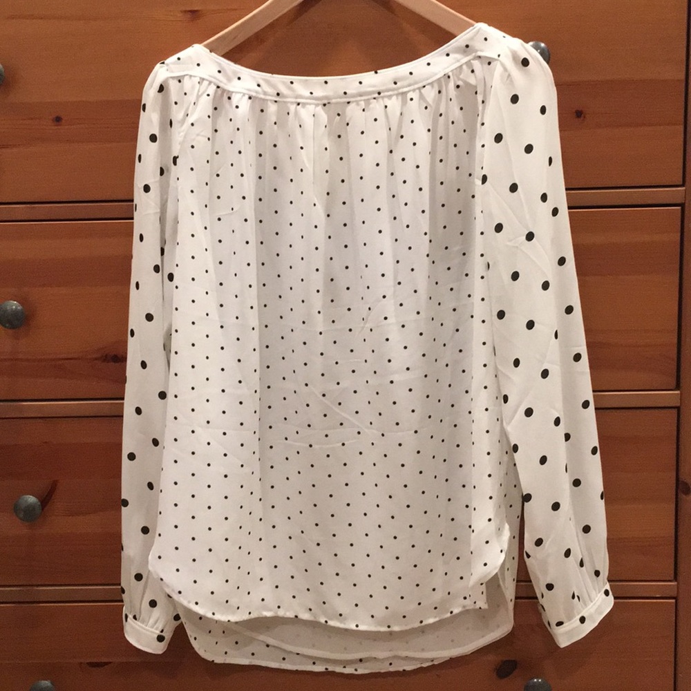 LOFT White polka dot long sleeve blouse